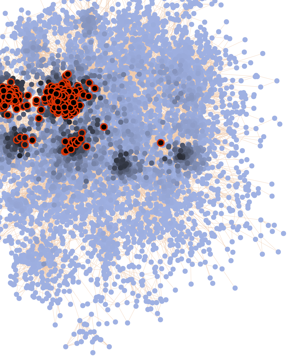 Network of Facebook pages with top influencers marked